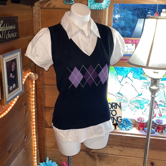AB STUDIO SHIRT & SWEATER VEST TOGETHER CUTE NWOT - Picture 2 of 5
